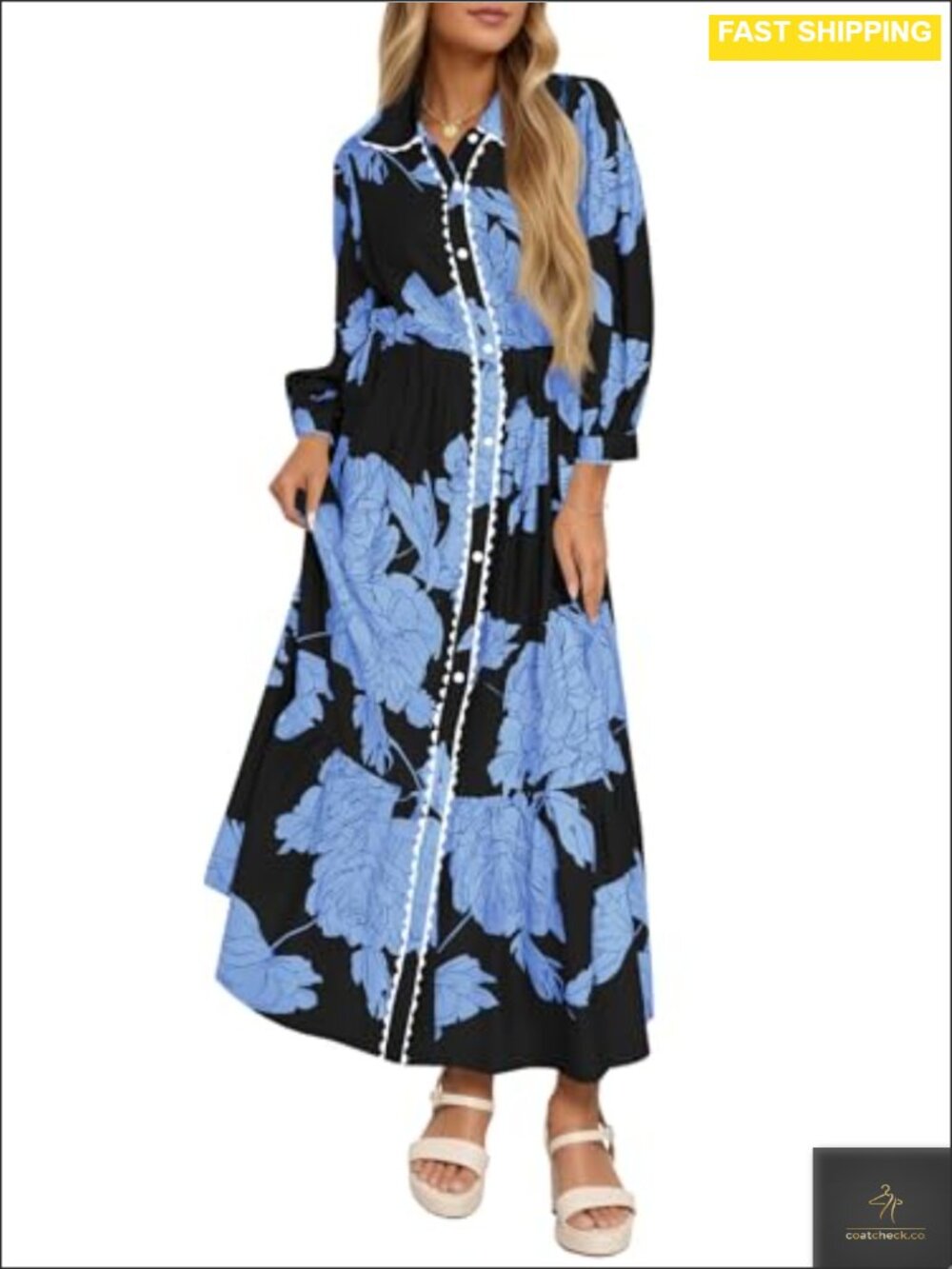 Womens Maxi Shirt Dress Floral Long Sleeve Button Down Boho